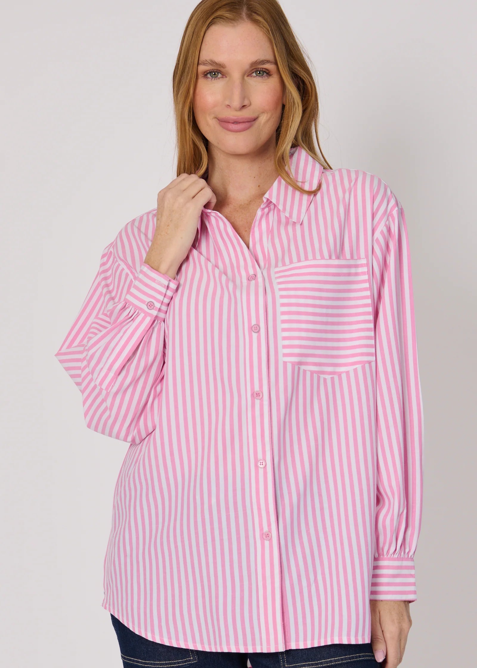 OTW Striped Oversize Shirt Pink