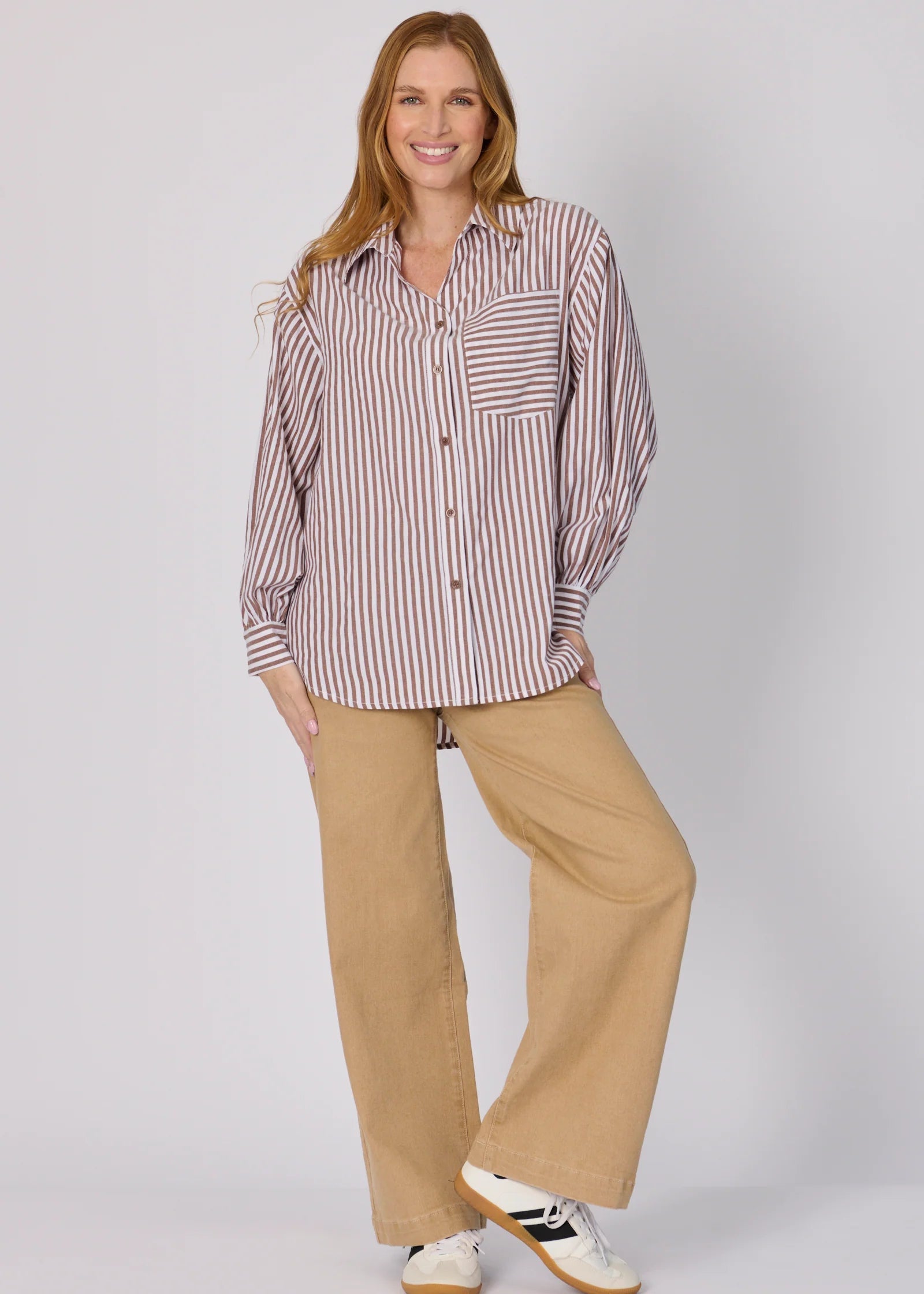 OTW Striped Oversize Shirt Chocolate