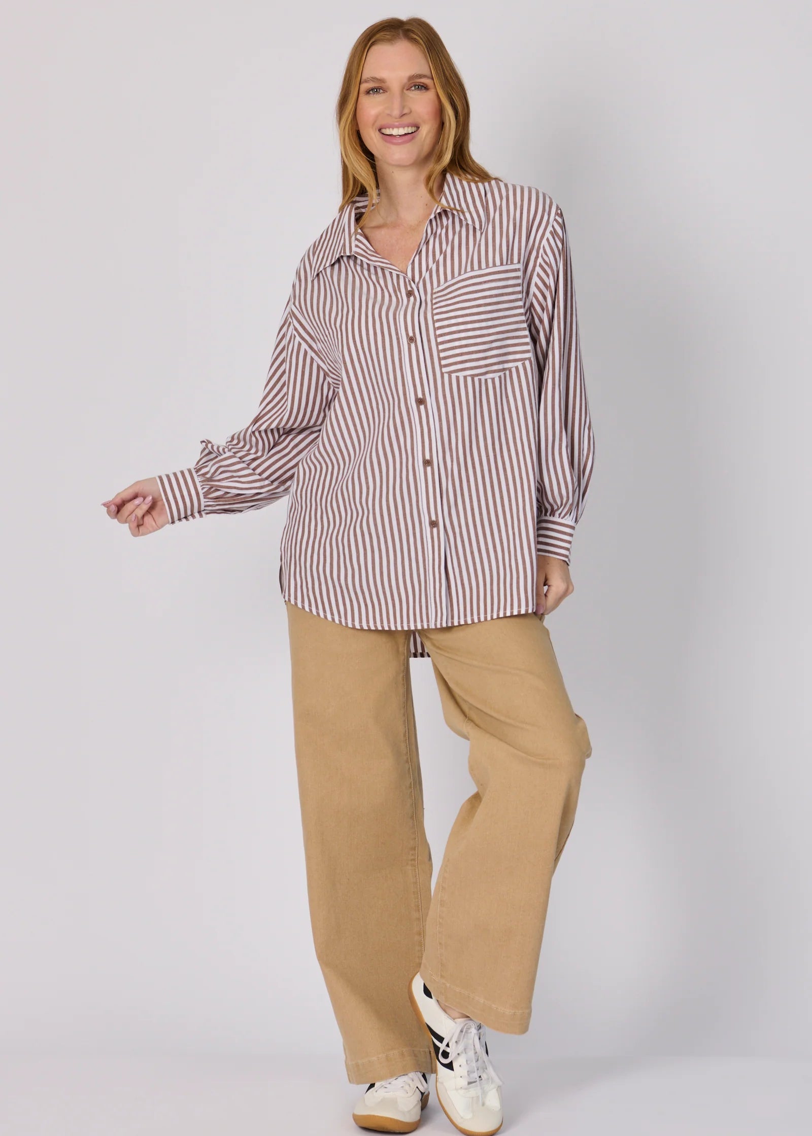 OTW Striped Oversize Shirt Chocolate