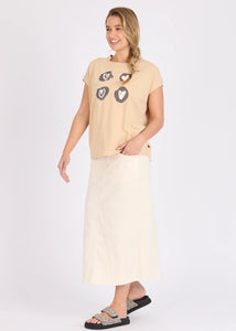 One Ten Willow Half Collar Shell Tee Latte