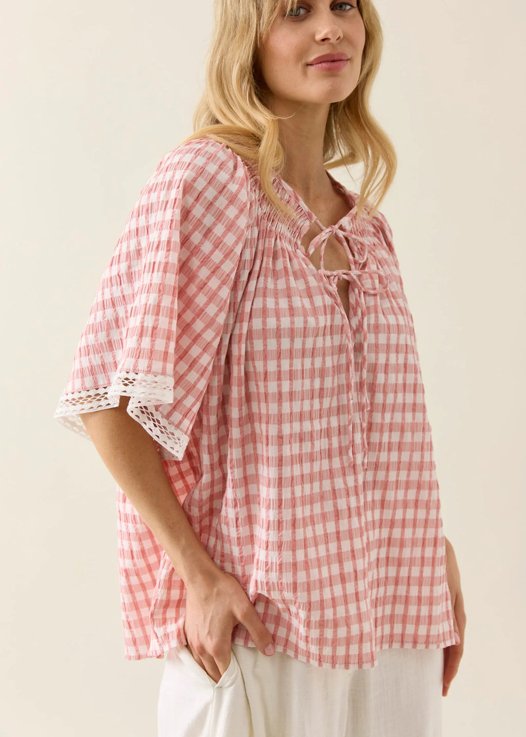 IOM Esther Shirred Top Pink
